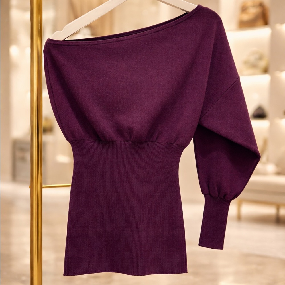 🌸Express Off-Shoulder Plum Knit Sweater NWT